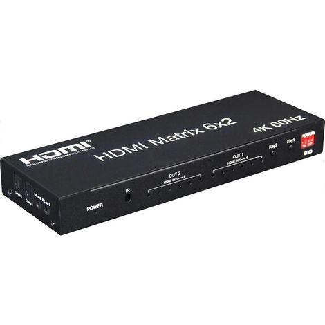 Matrice HDMI 4K à 60 Hz 6x2, commutateur/répartiteur HDMI 6 entrées/2 sorties, convertisseur audio/vidéo optique 4x2, compatible avec PS4, webcam, PC et moniteur TV (1/5)