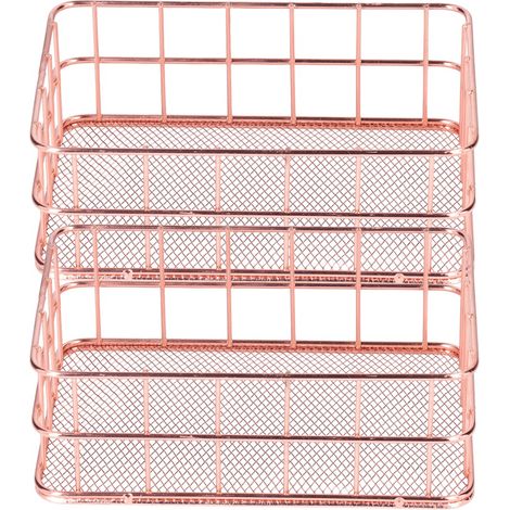 2er-Set Aufbewahrungskörbe aus schmiedeeisernem Material in Roségold, schlichter Schreibtisch-Organizer im nordischen Stil (1/5)