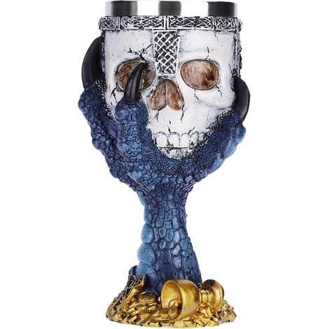 Bierkrug aus Edelstahl mit Totenkopfdekor, Wikingerkrug mit Kriegerschädel, mittelalterlicher Stil (1/5)