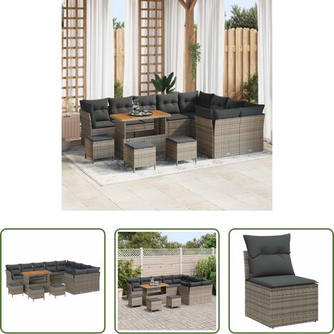Mobilier extérieur - Ensemble de canapé de jardin 13 pcs Gris polyrotin (1/5)