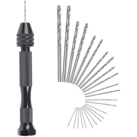 Mini-Handbohrer, Spiralbohrer + 25 Mikro-Akku-Spiralbohrer aus Aluminium, Drehwerkzeuge mit Stiftspannschraube, verstellbare Spiralbohrer, Pyrographie, Kunststoffbohrer für Zuhause, Kupferbohrer (1/3)