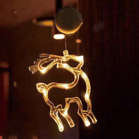 Decorazione per finestre Renna natalizia luminosa Led a ciondolo con ventosa Bianco caldo a batteria Wisdom