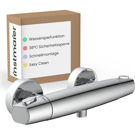 INSTMAIER Thermostat Duscharmatur Wasserhahn Bad mit Brauseanschluss Einhebelmischer Mischbatterie Dusche Sicherheitssperre Eco-Stopp-Funktion zum Wasser sparen 2011010