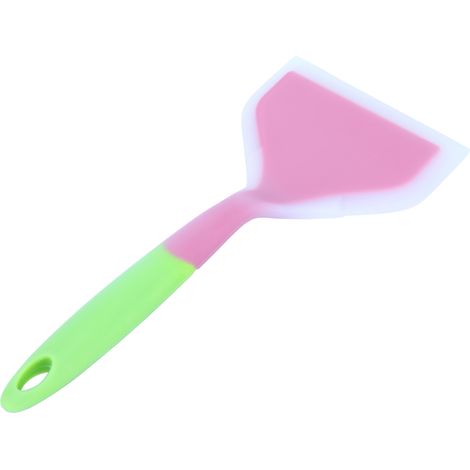 Spatule Silicone Antiadhésive Antidérapante pour Omelette, Pizza, Steak - Manche Rose et Vert (1/5)