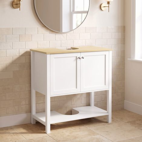 Meuble sous lavabo, meuble de salle de bain moderne avec 2 portes, étagère ouverte, découpe en U, 80 x 40 x 80 cm, blanc (1/5)