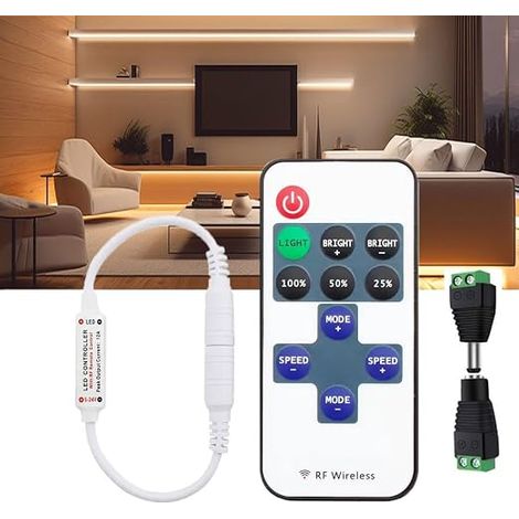 Monochrome LED Bande Contrôleur DC 12V-24V Mini contrôleur LED avec télécommande RF pour SMD 5050 3528 2835 5630 Single Color LED Strip Ruban LED (1/5)