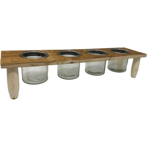 Portacandele con base in legno con 4 vasi in vetro sile rustico porta candela candeliere da tavolo (1/2)