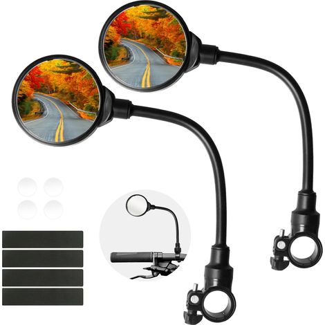 Rétroviseur vélo ajustable – Lot de 2 – Miroir convexe grand angle – Acrylique – Pour guidon (Noir) (1/5)