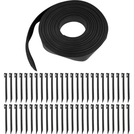 Kit de Bordure de Jardin 50 Pics PE Déformable Facile à Utiliser Bobine de Bordure pour Parterre Fleurs Cour Yard Paysage Noir (1/5)
