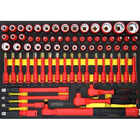 KS Tools 3/8"+1/2" Isolierter Steckschlüssel-Satz mit Drehmomentschlüssel in Schaumstoffeinlage, 72-tlg