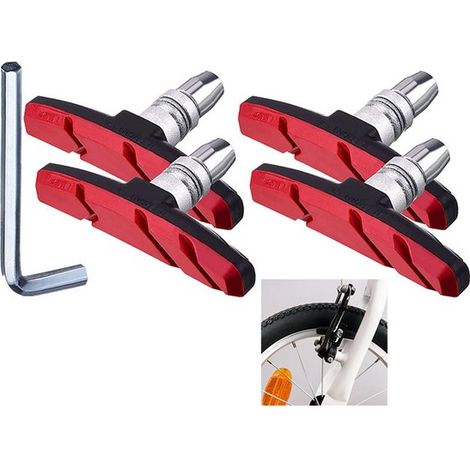 4 paia di pastiglie freno cantilever a V da 7 x 3,8 cm, pastiglie freno per bicicletta, set di pastiglie freno V per mountain bike, pastiglie freno per bici da strada, pastiglie freno con chiave esago (1/5)