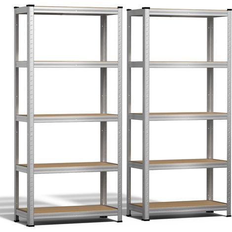 Lot de 2 Étagère de Rangement 70x30x150cm en Acier Galvanisé à 5 Niveaux Etagère Charge Lourde Tablette Ajustable Charge Max 875kg Idéal pour Rangement de Garage Atelier Cuisine (1/5)