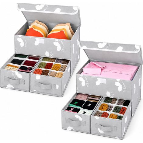 2 Pièces Séparateur de tiroir pour chaussettes et sous vêtements - Organisateurs de placards et de commodes, boîtes à vêtements avec couvercle pour soutien-gorge, leggings, chemise, culotte (1/5)