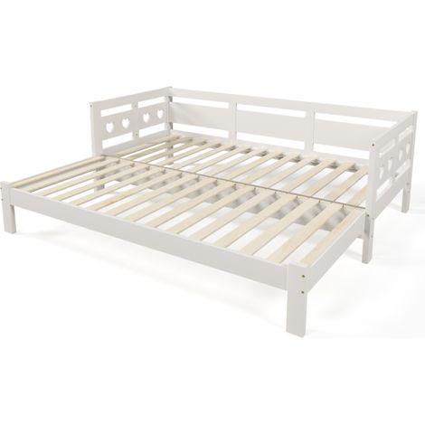 Lit de jour extensible, 90190 cm, pin massif, avec 2e couchage et sommier à lattes, lit en forme de cœur blanc (1/5)