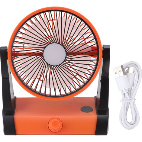 Petit ventilateur de bureau USB rechargeable 5000mAh, 2 vitesses silencieux LED, portable pour maison bureau camping extérieur Orange (1/5)