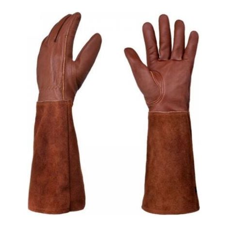 S Gants de jardinage en cuir, résistants aux épines, longs gants de jardin longueur coude (1/4)