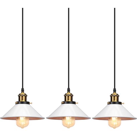 3Pcs Pendelleuchte Vintage Hängeleuchte Loft Eisen Regenschirm E27 Höhenverstellbar für Küche Wohnzimmer Esszimmer Cafét Bars (Weiß)