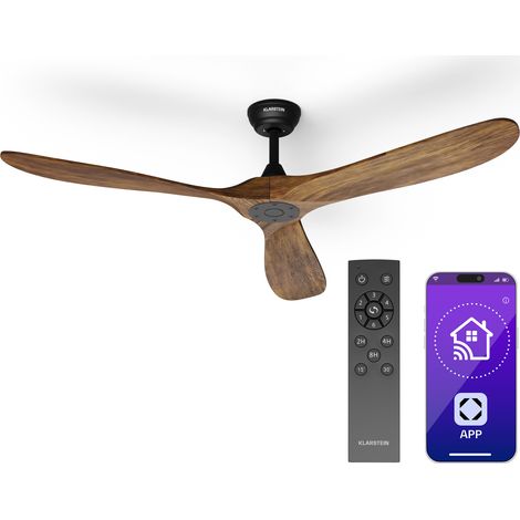 Klarstein Deckenventilator leise mit Fernbedienung, Smart-Steuerung, 152 cm Durchmesser, Energieeffizienter DC-Motor, energieeffizient, Sommer- & Wintermodus, 6 Geschwindigkeiten, Timer, Walnuss