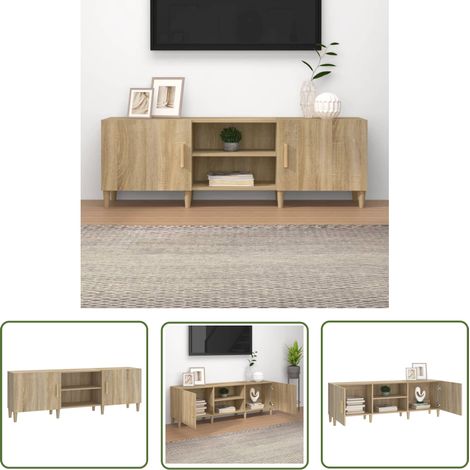 The Living Store TV-Schrank Sonoma-Eiche 150x30x50 cm Holzwerkstoff - TV Schrank - Holz TV Stand - Wohnzimmerschrank - Regal - Entertainment Center (1/5)