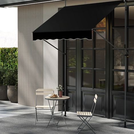 Store Banne Manuel Rétractable de 2x1,2M avec Manivelle Hauteur Réglable 210-300CM Auvent de Terrasse en Aluminium Noir (1/3)