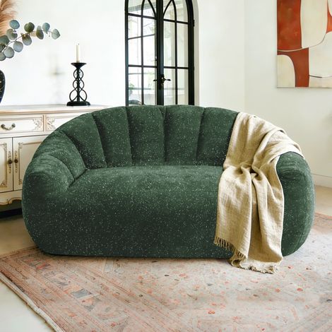 Fauteuil bean bag 140x98x61 cm vert, accoudoirs et dossier enveloppant, tissu flanelle, MEUBLIV (1/5)