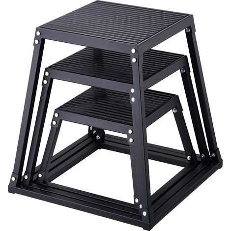 VEVOR Caja Pliometrica 3 Piezas 305/458/609 mm Plataforma Pliometrica Carga 227 kg Caja de Salto Culturismo Fitness Crossfit para Entrenamiento Pliometrico Flexiones Sentadillas Gimnasio Hogar, Negro