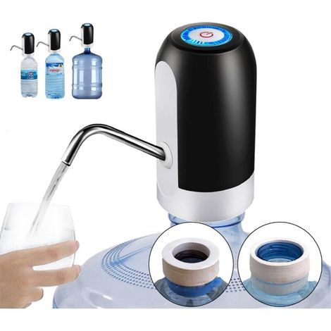 Water bottle pump, suitable for water bottles of various shapes, portable electric water dispenser, black silicone, plastic (1/4)