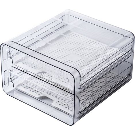 Organisateur de réfrigérateur VL-525 – Boîte de rangement empilable en PET – Tiroir pour légumes, fruits et viande – 24 × 21,5 × 14 cm – Transparent (1/5)