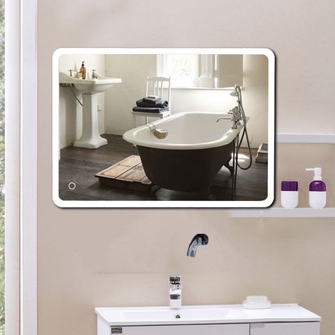 WYCTIN® Blanco frío Esquinas redondeadas LCD Espejo de baño de mercurio sin cobre de 4 mm 50×70 CM