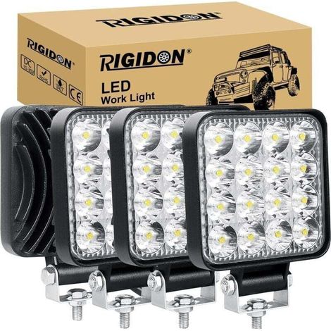 4 Pcs Carré phare de travail led, 3.3 pouces mini 48W 12V lampe, projecteurs lumière feux feu antibrouillard (1/4)