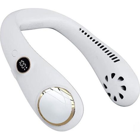 Ventilateur de cou sans pales, recharge USB, batterie 2000 mAh, portable mains libres pour extérieur, camping, bureau, blanc (1/5)