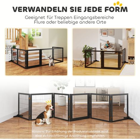 Barrière de sécurité pliable pour chien 432x36x70 cm en pin massif noir (1/4)