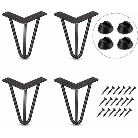 Lot de 4 pieds de meubles en acier pour pieds de table en épingle à cheveux avec vis et capuchons gratuits (15 cm),de DEBUNS (1/4)