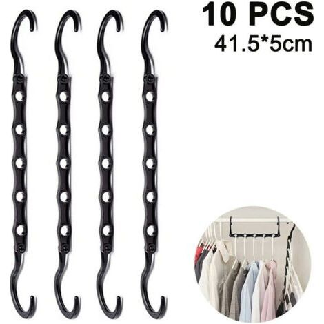 10 pièces cintres magiques gain de place cintres organisateur placard intelligent économiseur d'espace avec plastique robuste pour vêtements lourds, noir (1/4)