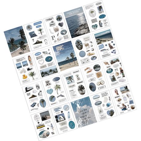 20 feuilles d'autocollants décoratifs à thème pour carnet de voyage - Autocollants tendance et personnalisés - Fournitures de scrapbooking - Bord de mer (1/5)