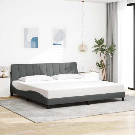 Cadre de lit sans matelas Hanko gris foncé 200x200 cm tissu (1/5)