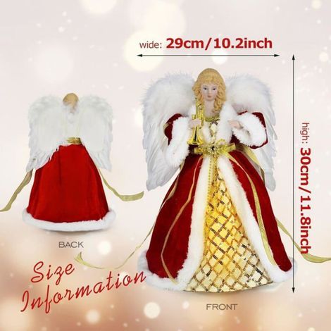 1 Ornement de Noël, Ange rouge, 32 cm, Lumières LED, Tissu raffiné, Décoration sapin et table (1/5)