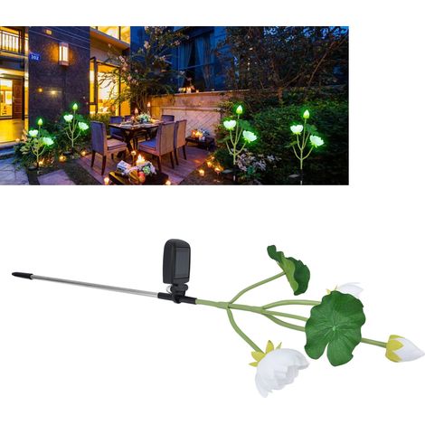 Lampe solaire en forme de fleur, étanche IP65, avec prise de terre pour jardin, terrasse, cour (fleur blanche, LED multicolores). (1/5)