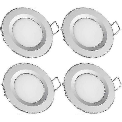 focos LED empotrables de 12 V, orificio de 58-65 mm, 3 W, 3200 K, luz de techo empotrable para autocaravana, barco, caravana, furgoneta, yate, blanco cálido (acabado plateado) -Sy()