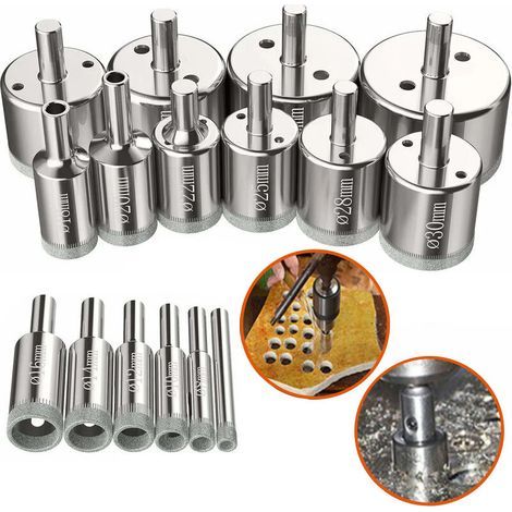 Scies-cloches 16 pcs, Foret Diamant Scie Cloche 6-50 mm Outils de perçage en verre trous scies kit pour acier au carbone, perceuse en verre, céramique, porcelaine, carrelage, marbre (1/5)