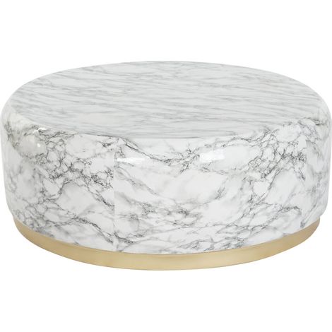 Table Café Fer 119X119X45 Imitation Marbre Blanc (1/5)