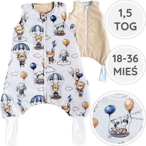BabyU, saco de dormir para todo el año con piernas y calcetines, doble cremallera, 1.5 TOG, 18-36 meses.