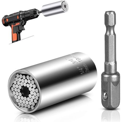 Clé à douille Clé universelle Écrou universel Clé à douille universelle Outils à main multifonctions Réparation Adaptateur Outils de réparation Outils pour pinces 7-19mm avec adaptateur (1/5)