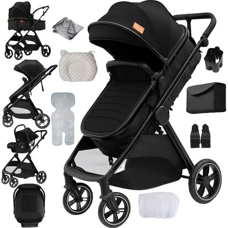 Passeggino, telaio leggero, seggiolino auto convertibile, V10-NERO (1/2)