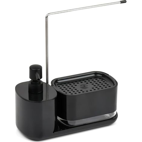 Dispenser per detersivo per piatti con porta spugna, porta spugna per lavello da cucina, organizer per lavello nero con contenitore per detersivo per piatti, porta spugna, porta strofinacci