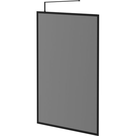 Colore 8mm Smoked Glass Matt Black 1950mm x 1400mm Fully Framed Walk In Shower Screen including Wall Channel and Support Bar (1/5)