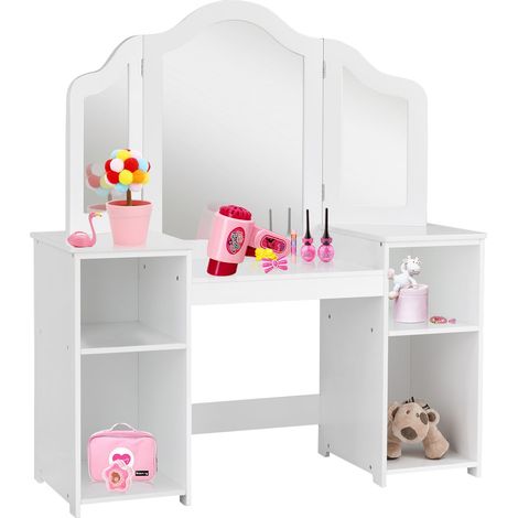 Tocador infantil 107 x 40 x 117 cm con espejo extraíble 2 en 1 estilo moderno ambiente acogedor MDF blanco 200009855