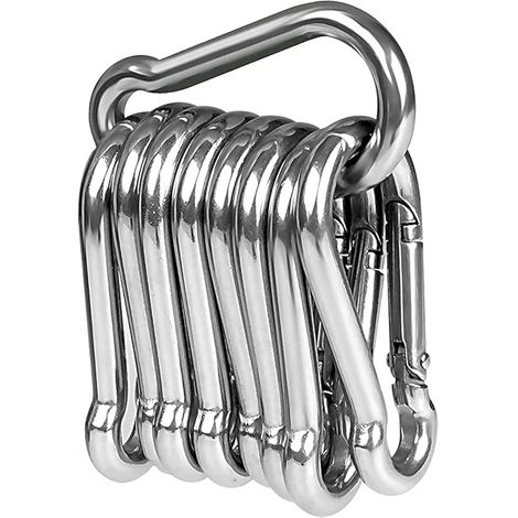 LISOPO 5 mosquetones de acero inoxidable 304, 70 mm x 7 mm, cierre de clip, para todo tipo de herramientas y mangos de tracción, color plata. (1/5)