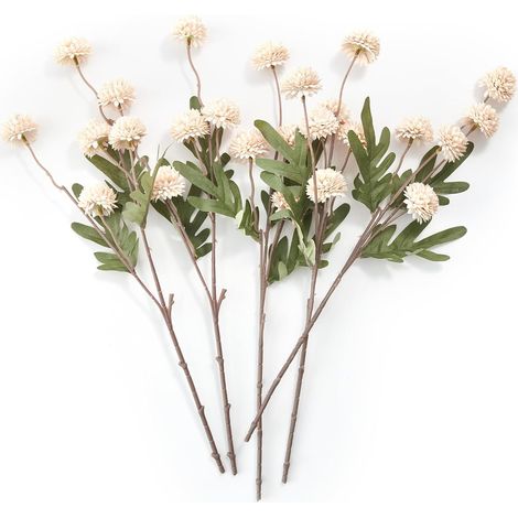 Pompons de chrysanthèmes artificiels en soie, lot de 5 (25 têtes), mini-chrysanthèmes à longues tiges, pour décoration, commémoration, bouquet de mariée, centre de table, beige. (1/5)