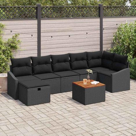 Conjunto de sofás de jardín con cojín 8 pcs Negro Poliratán vidaXL (1/5)